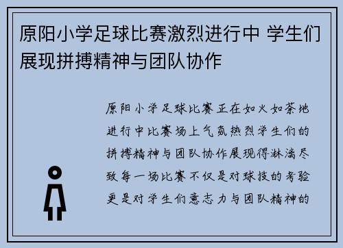 原阳小学足球比赛激烈进行中 学生们展现拼搏精神与团队协作