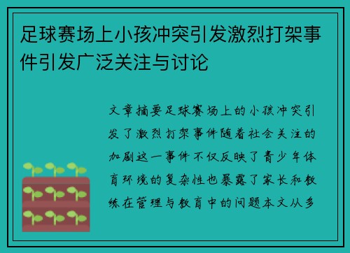 足球赛场上小孩冲突引发激烈打架事件引发广泛关注与讨论