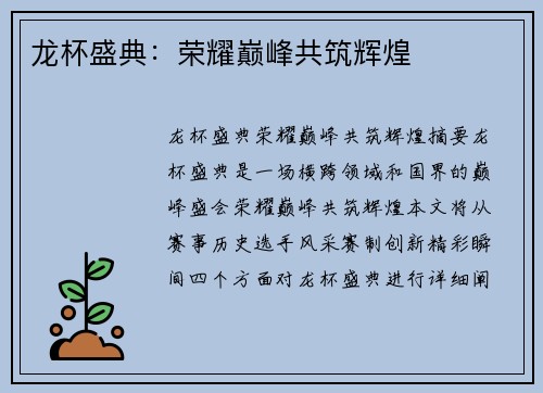 龙杯盛典：荣耀巅峰共筑辉煌